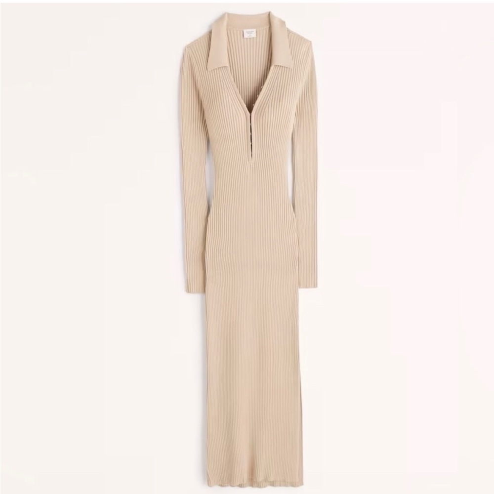 Abercrombie & Fitch Ribbed Polo Midi Sweater Dress
